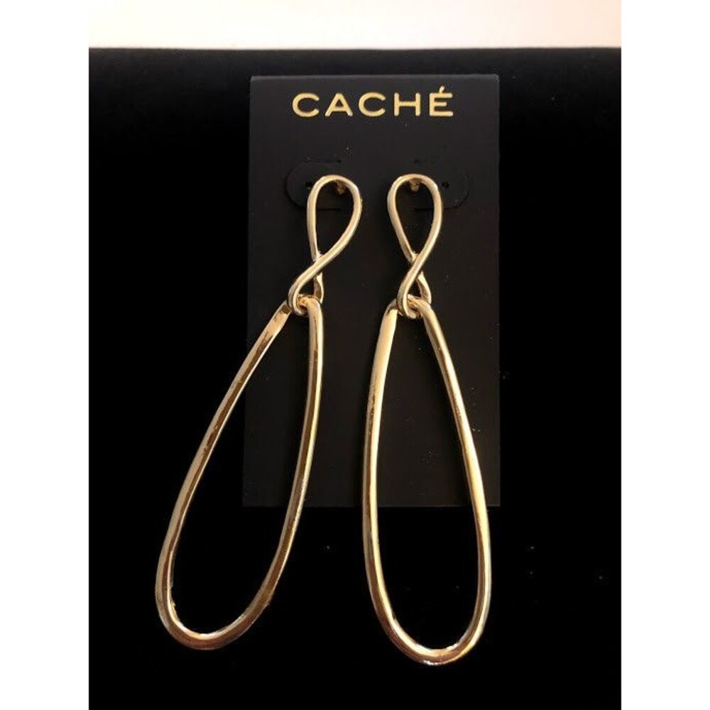 Cache Women's Gold Infinity Drop Hoop earrings NWT 45